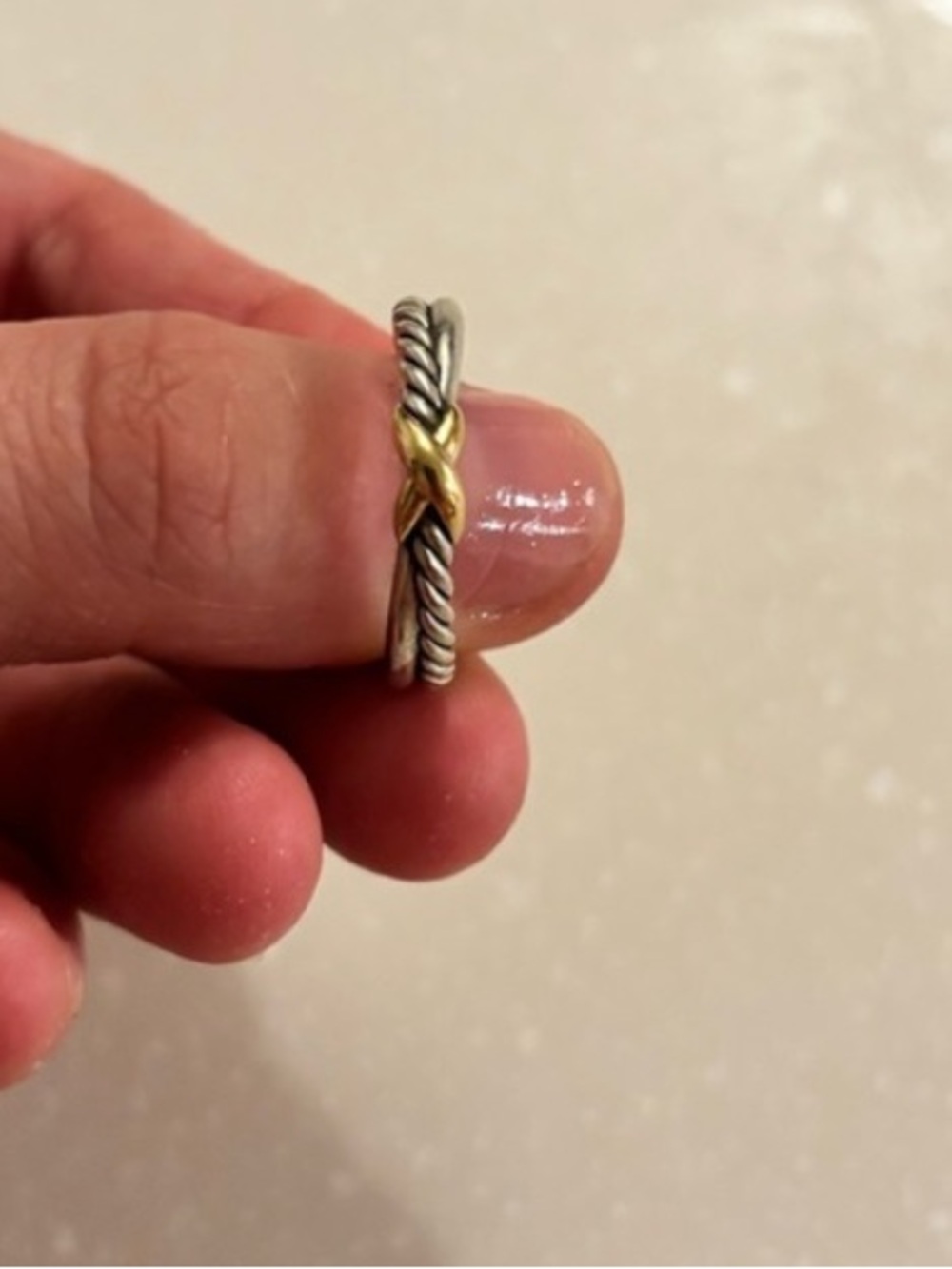 David Yurman Sterling Silver and 18k Yellow Gold Crossover Ring